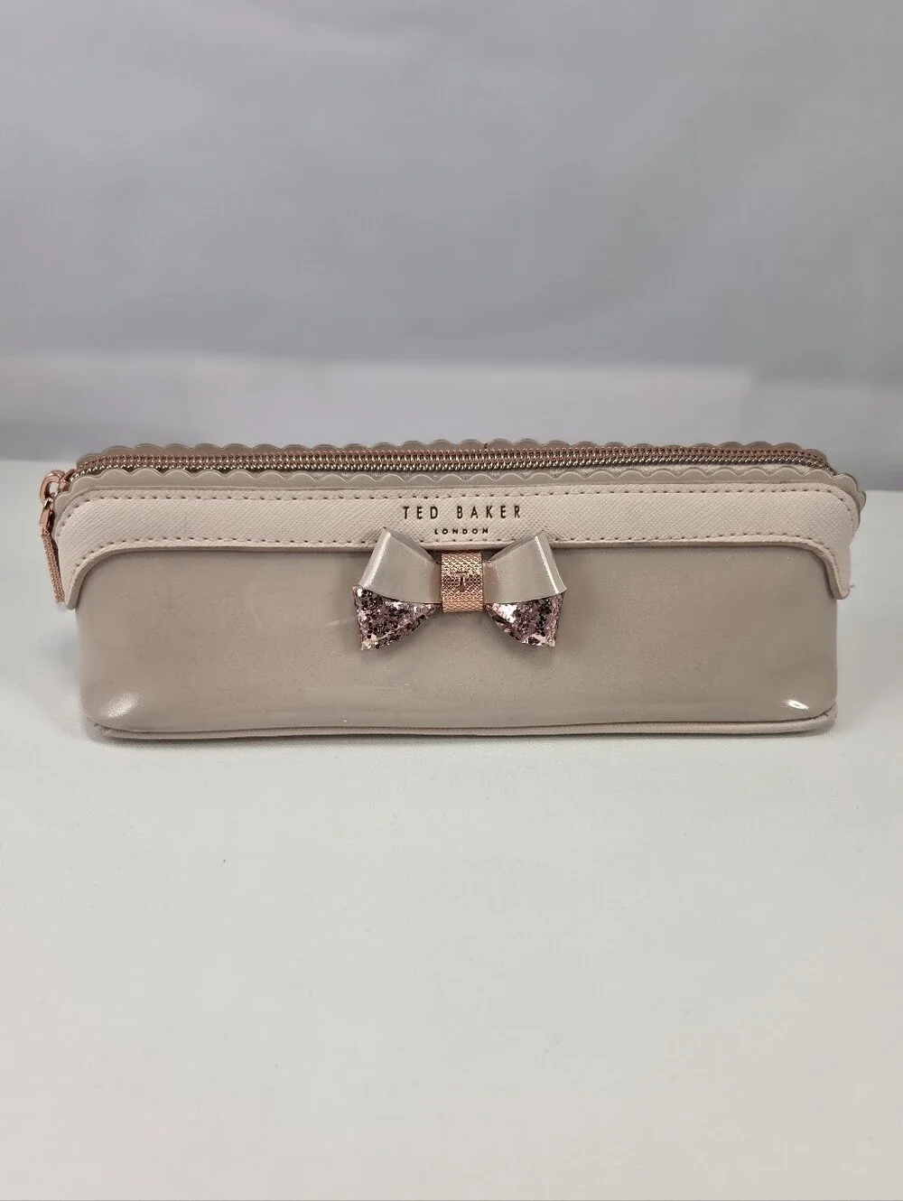 Ted Baker London Pink Vinyl Bow Pencil Case Makeup Pouch